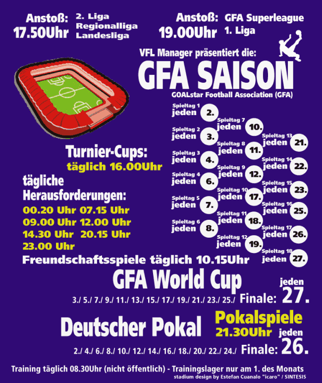 Spielplan und Spielzeiten vom VFL Manager in der GFA Saison*